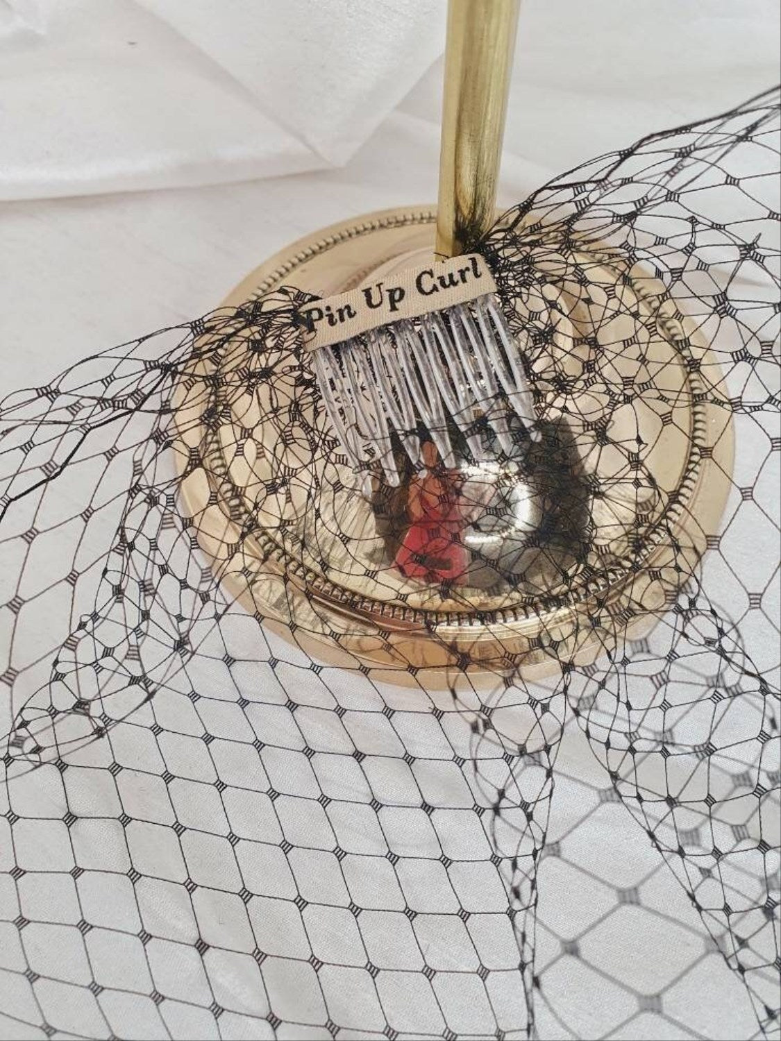 Veiled gold velvet hair bow