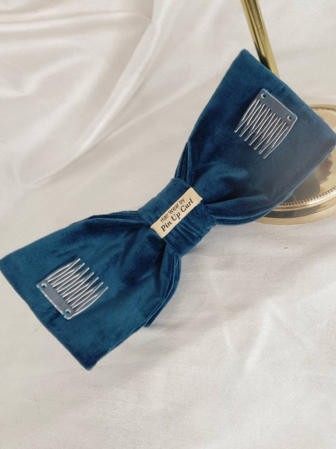 Teal blue velvet hair bow