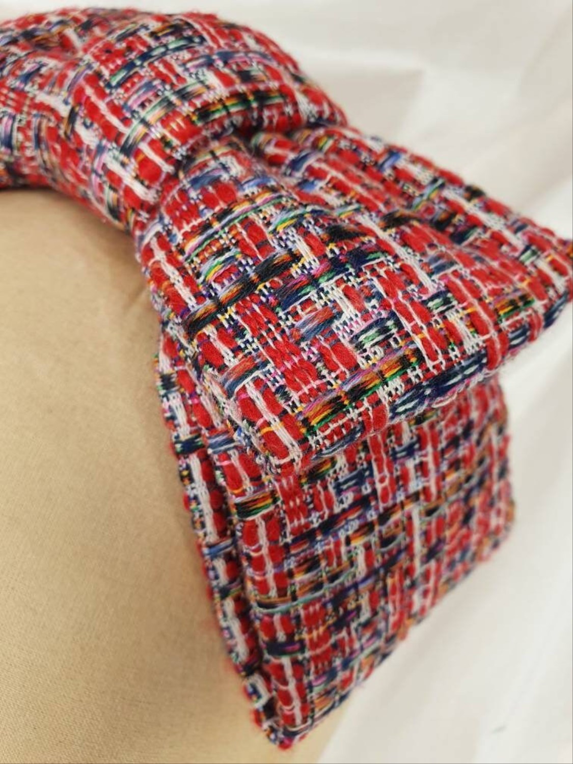 Red tweed hair bow