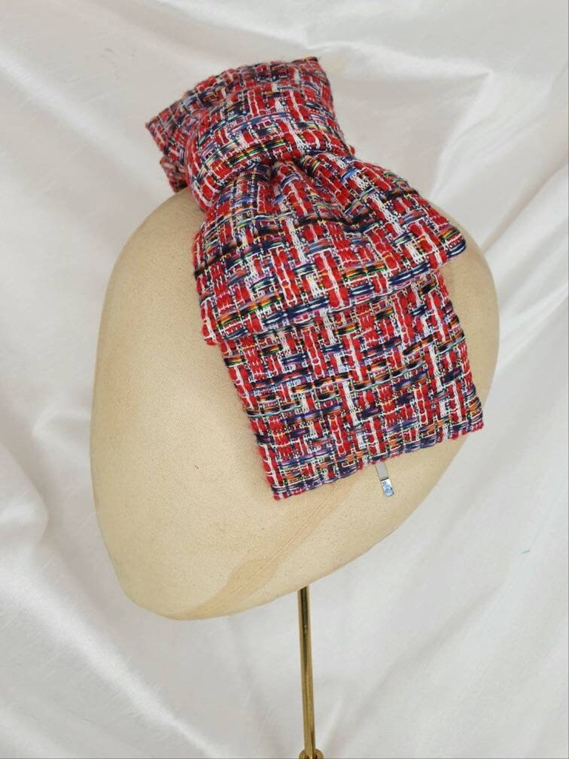 Red tweed hair bow