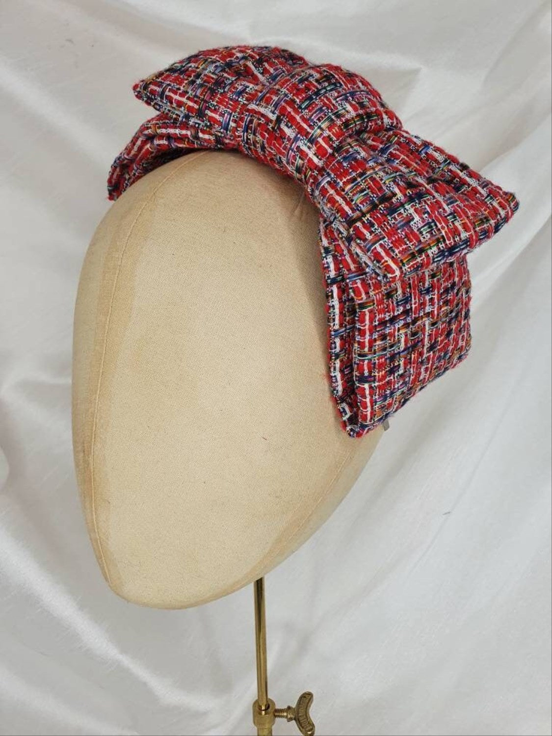 Red tweed hair bow
