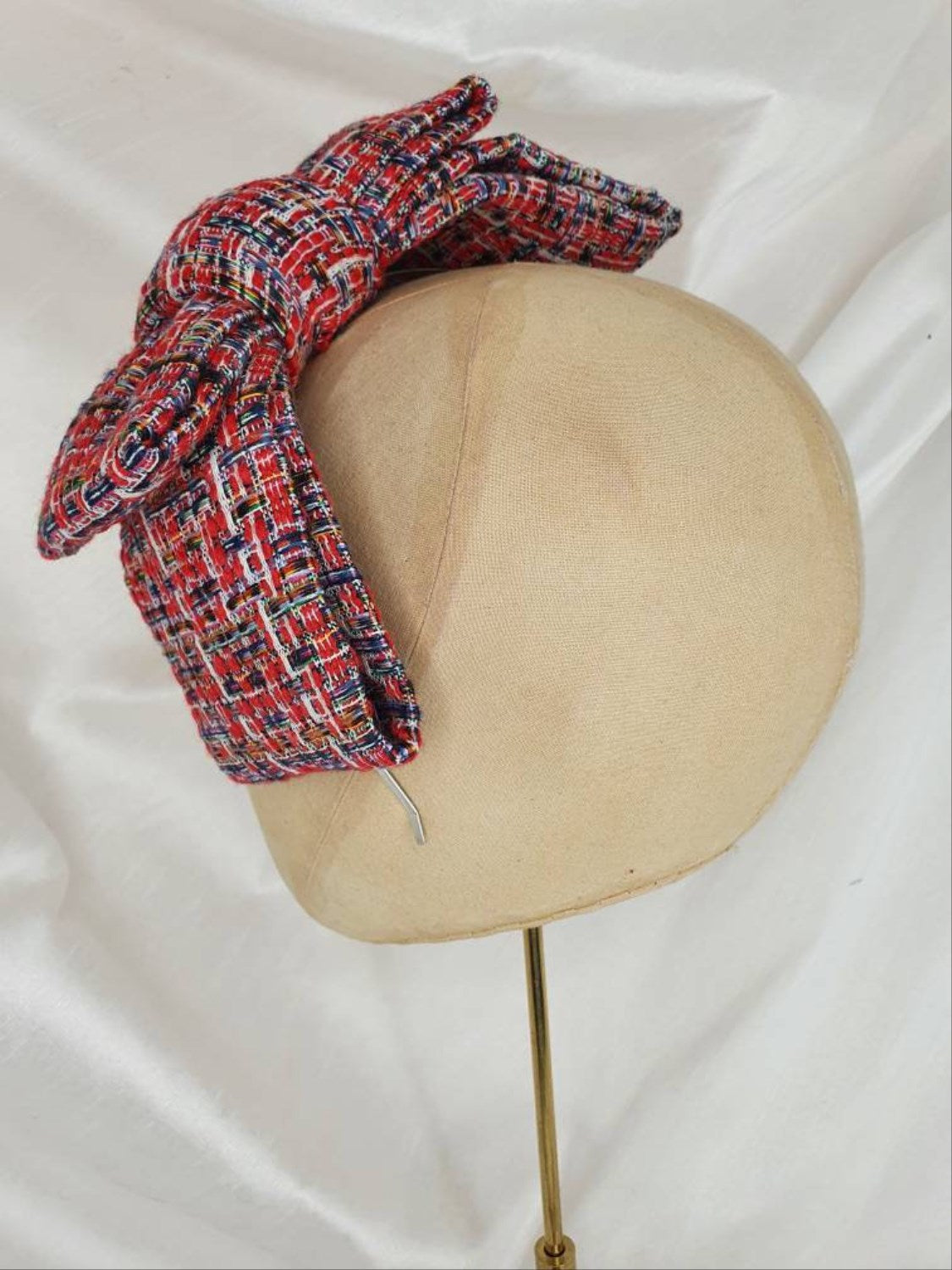 Red tweed hair bow