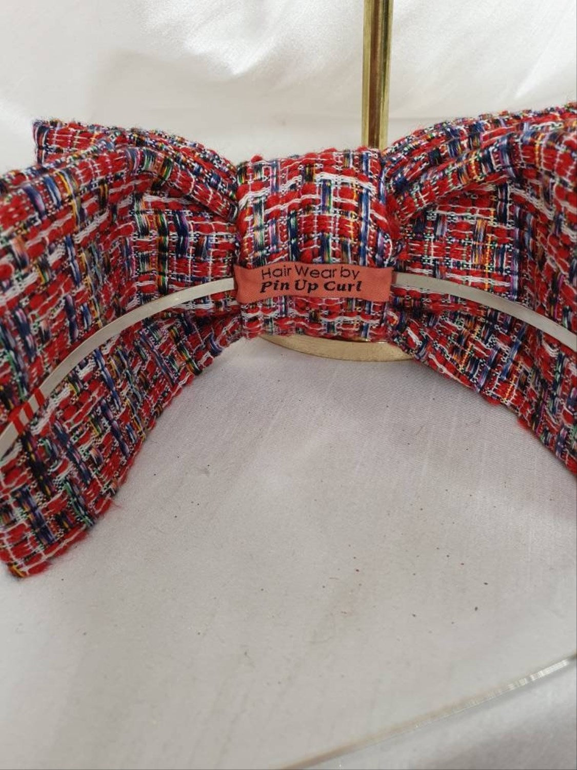 Red tweed hair bow