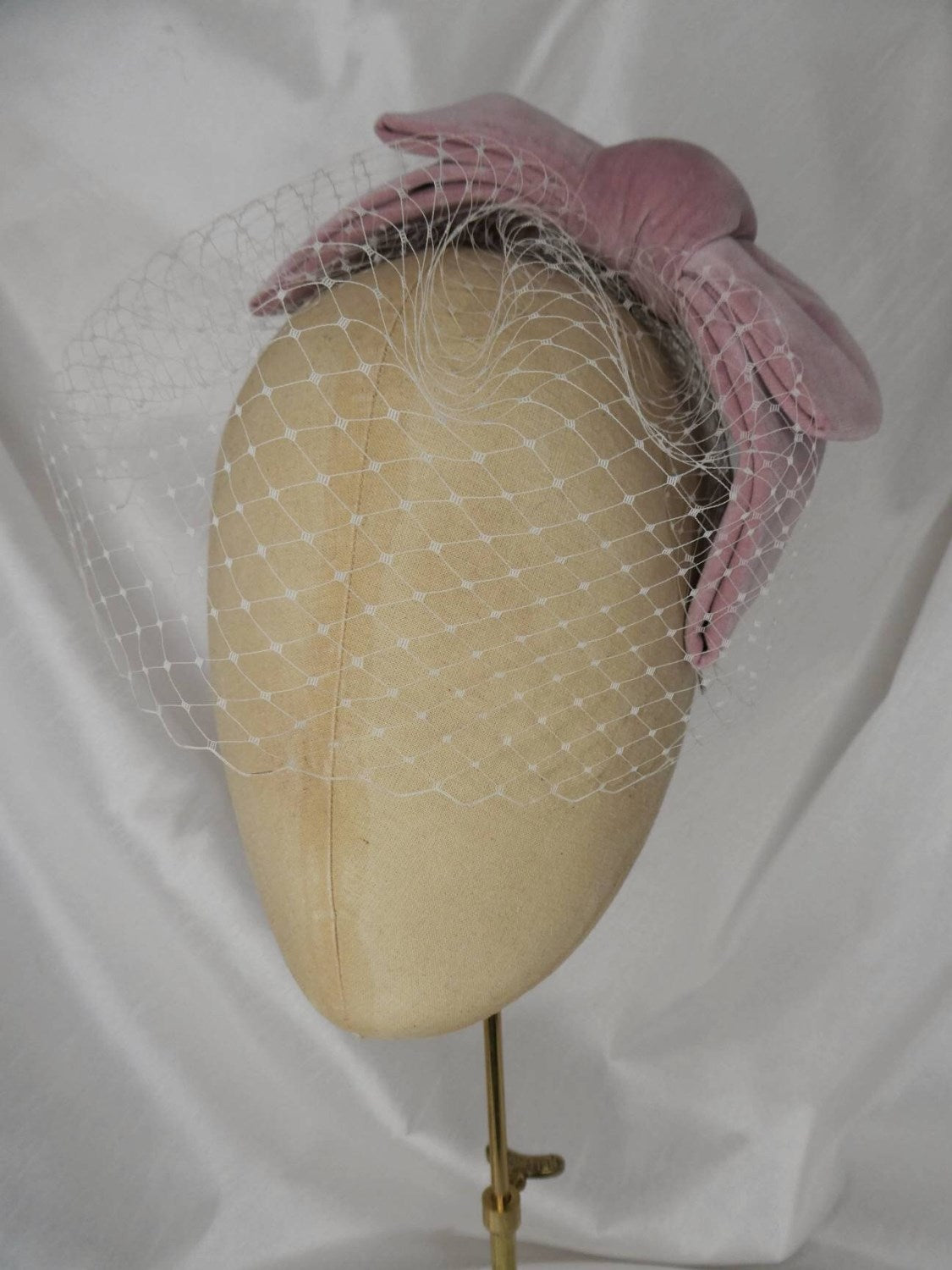 Veiled pale pink velvet hair bow