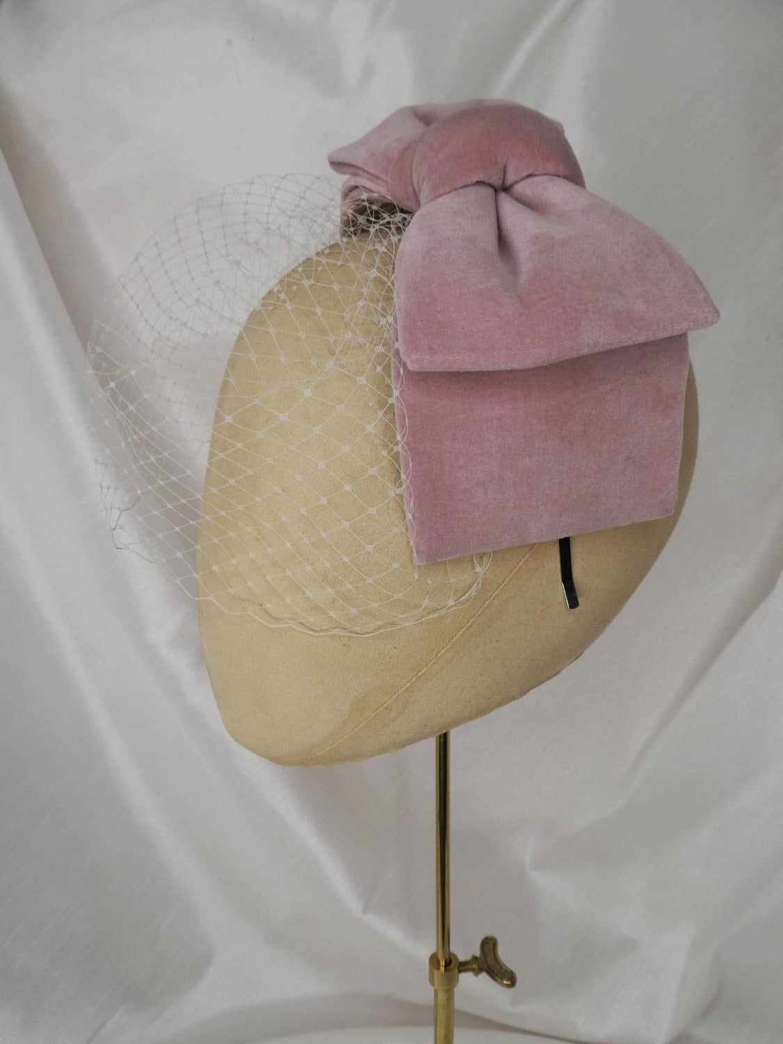 Veiled pale pink velvet hair bow