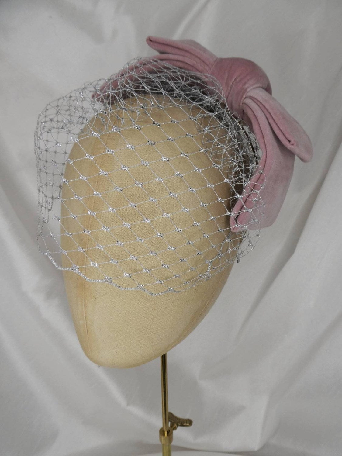 Veiled pale pink velvet hair bow