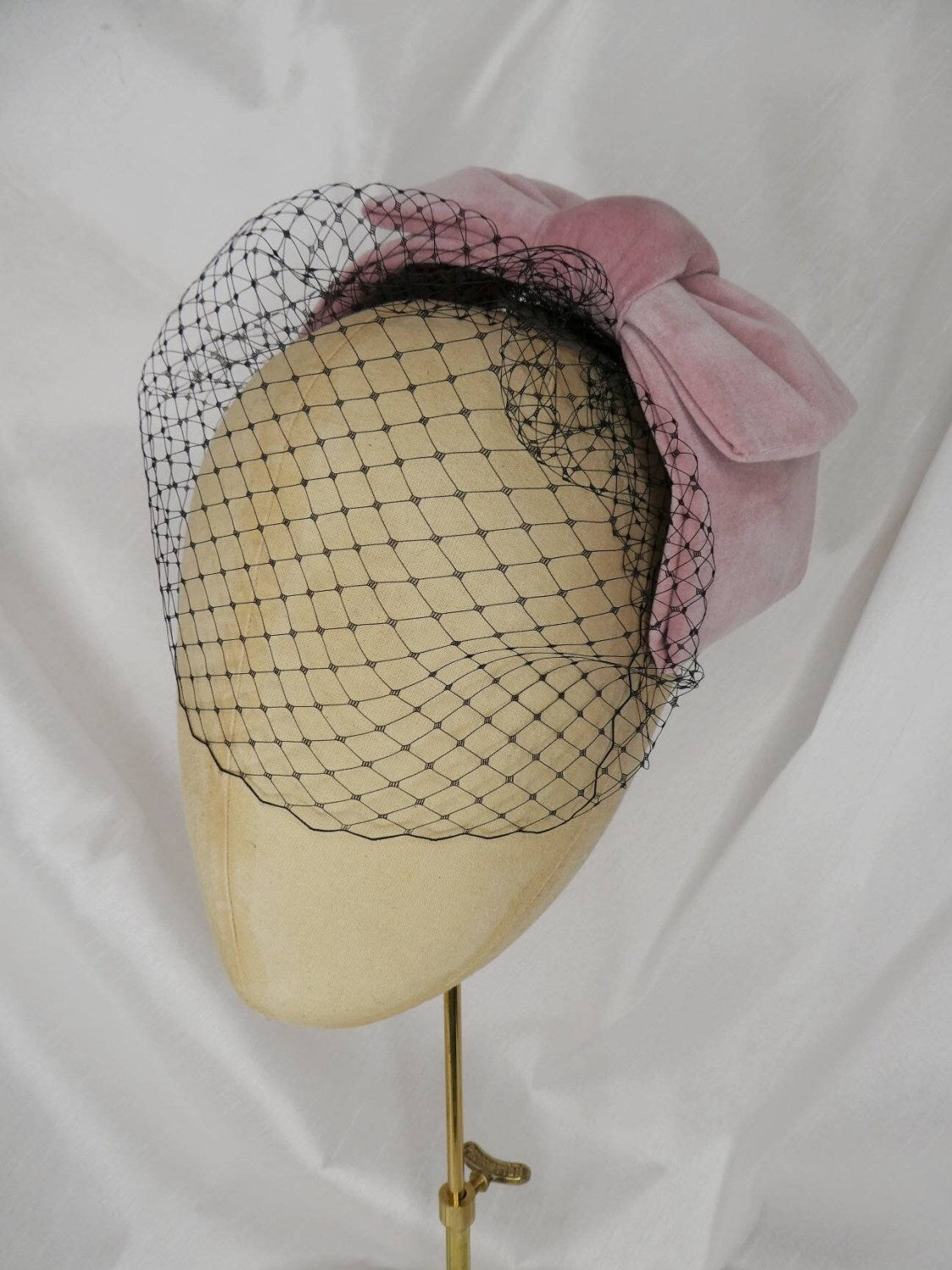 Veiled pale pink velvet hair bow