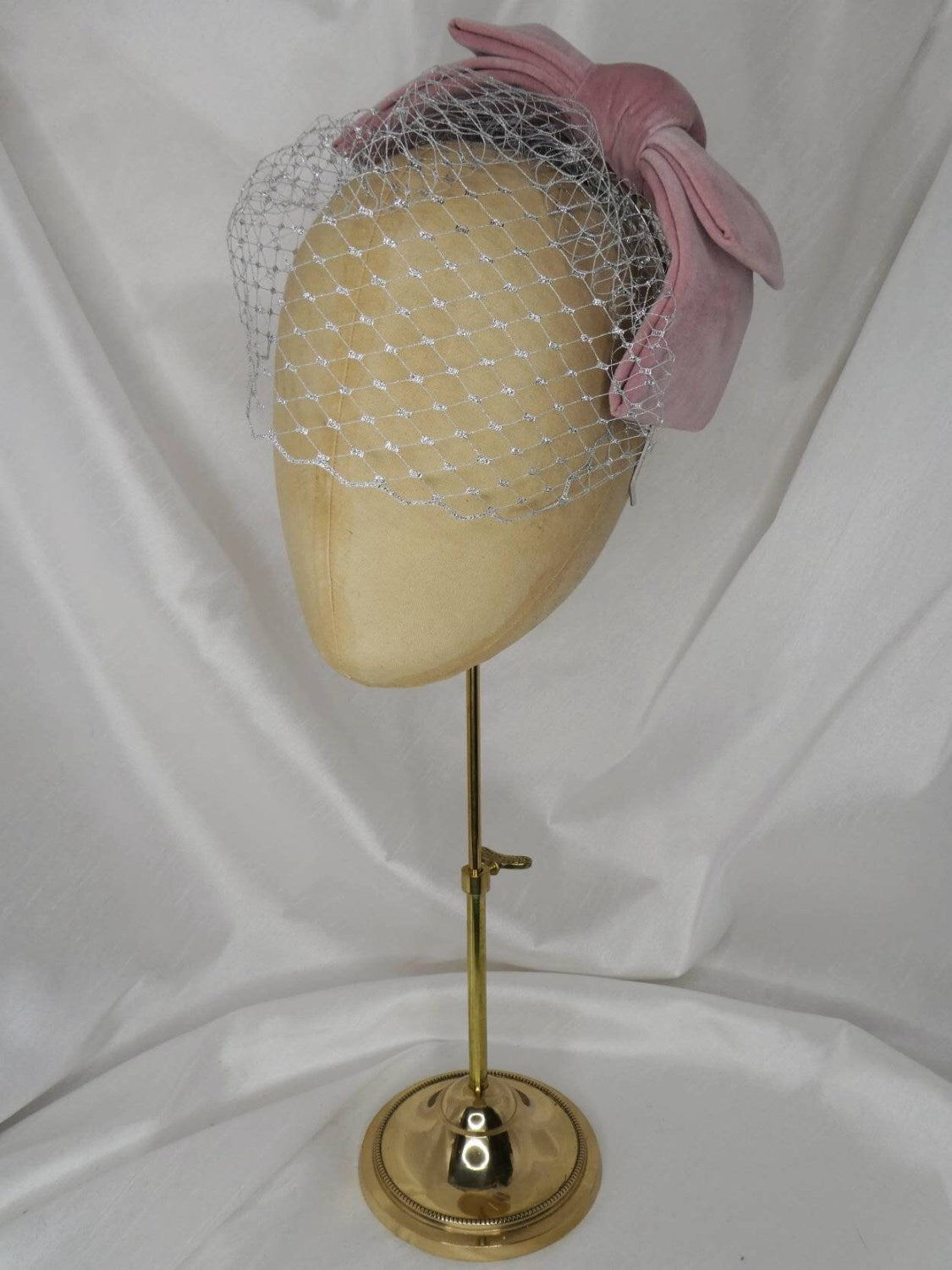 Veiled pale pink velvet hair bow