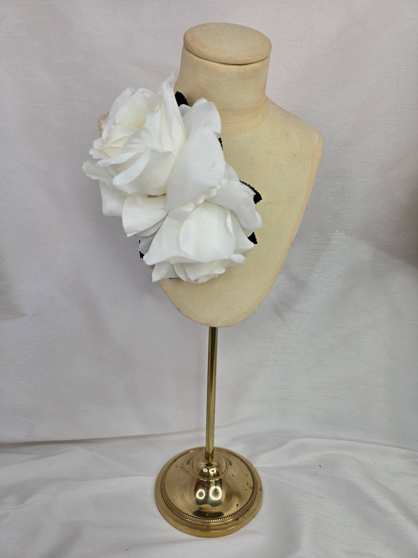 White and black rose hair flower/corsage