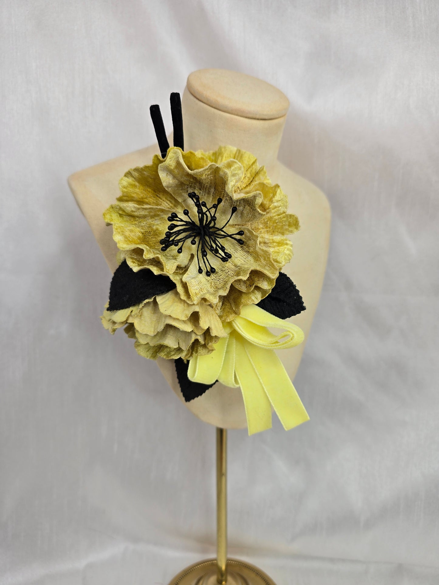 Chartreuse stretch velvet turban with flowers
