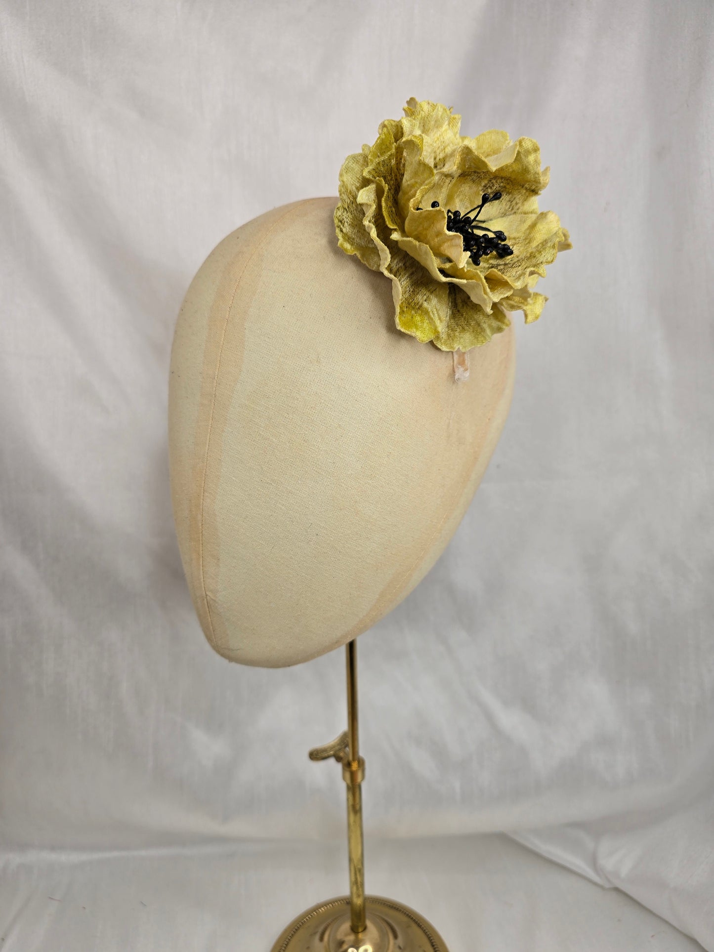 Chartreuse stretch velvet turban with flowers