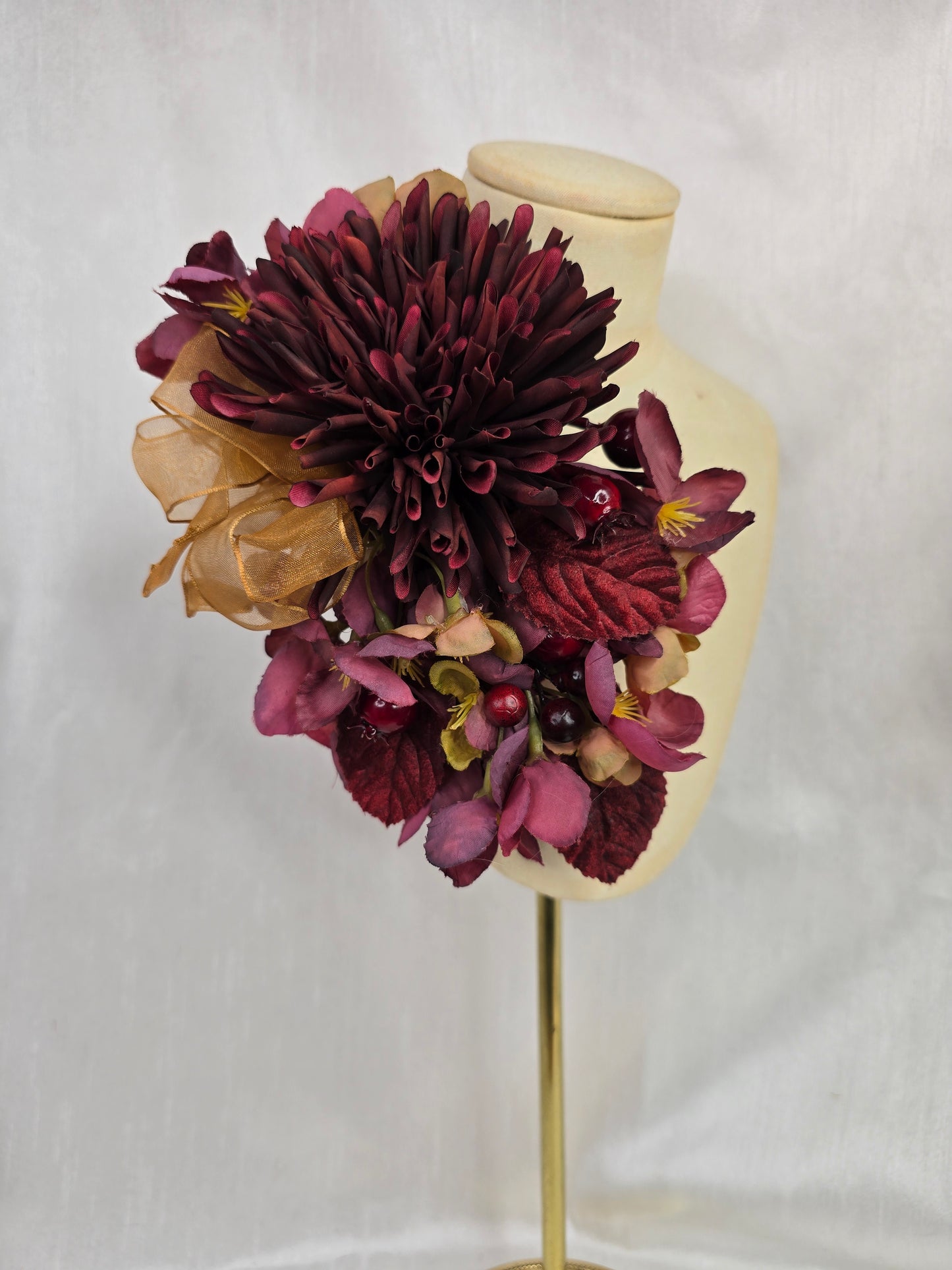 Autumn dahlia and blossom hair flower and corsage set