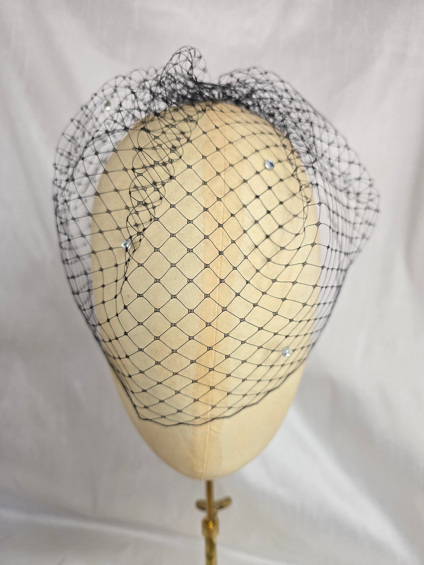 Black birdcage veil with rhinestones (made to order)