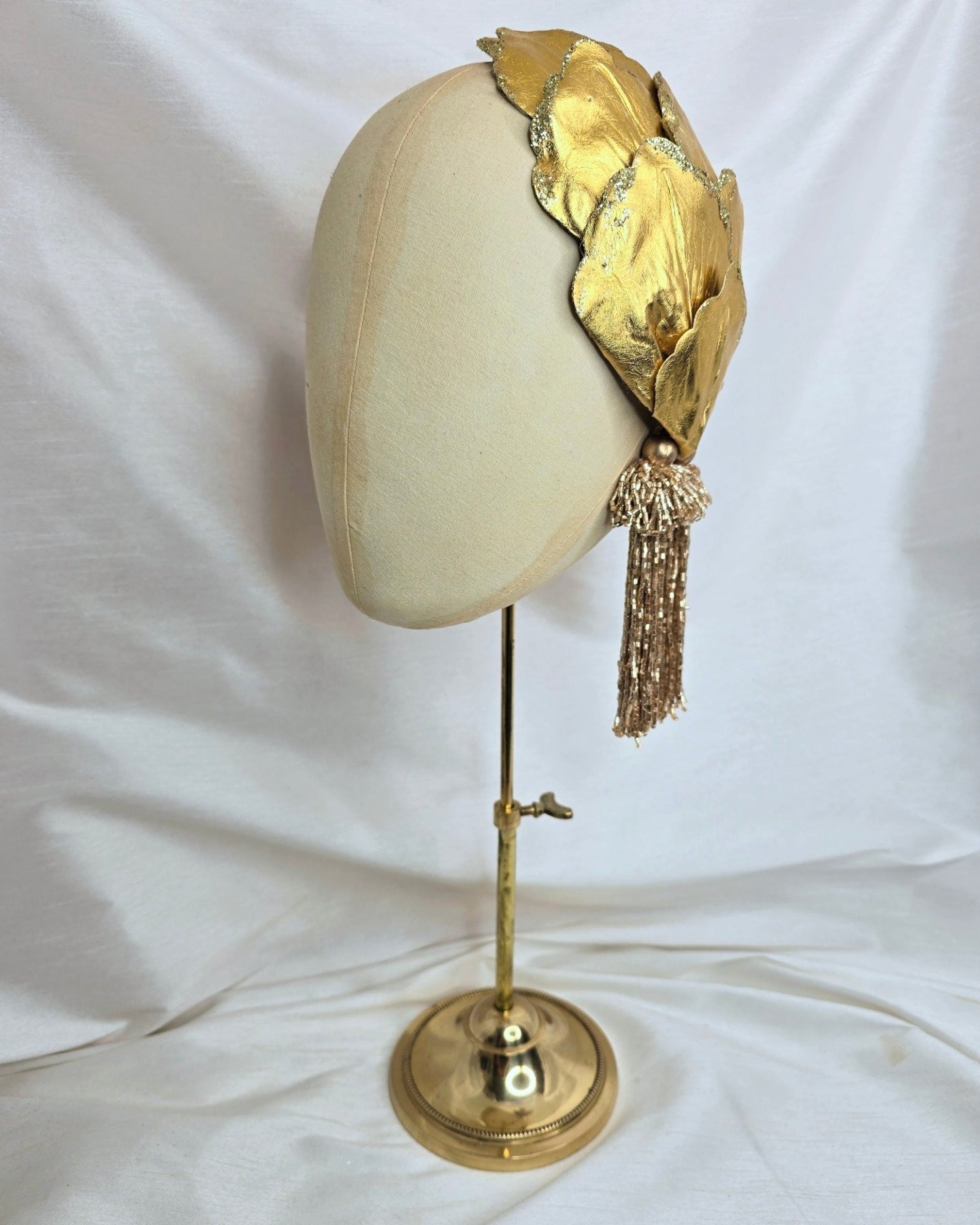 Gold glittered half hat/fascinator with gold beaded tassels (made to order)