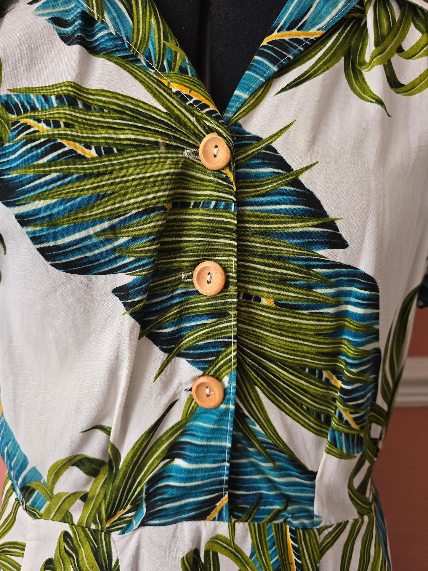 Miss Bamboo palm print 1940s style shirt dress size 16