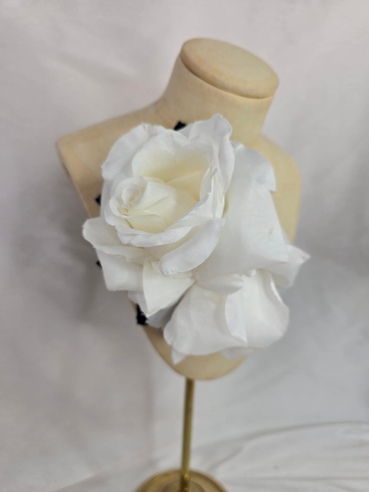 White and black rose hair flower/corsage