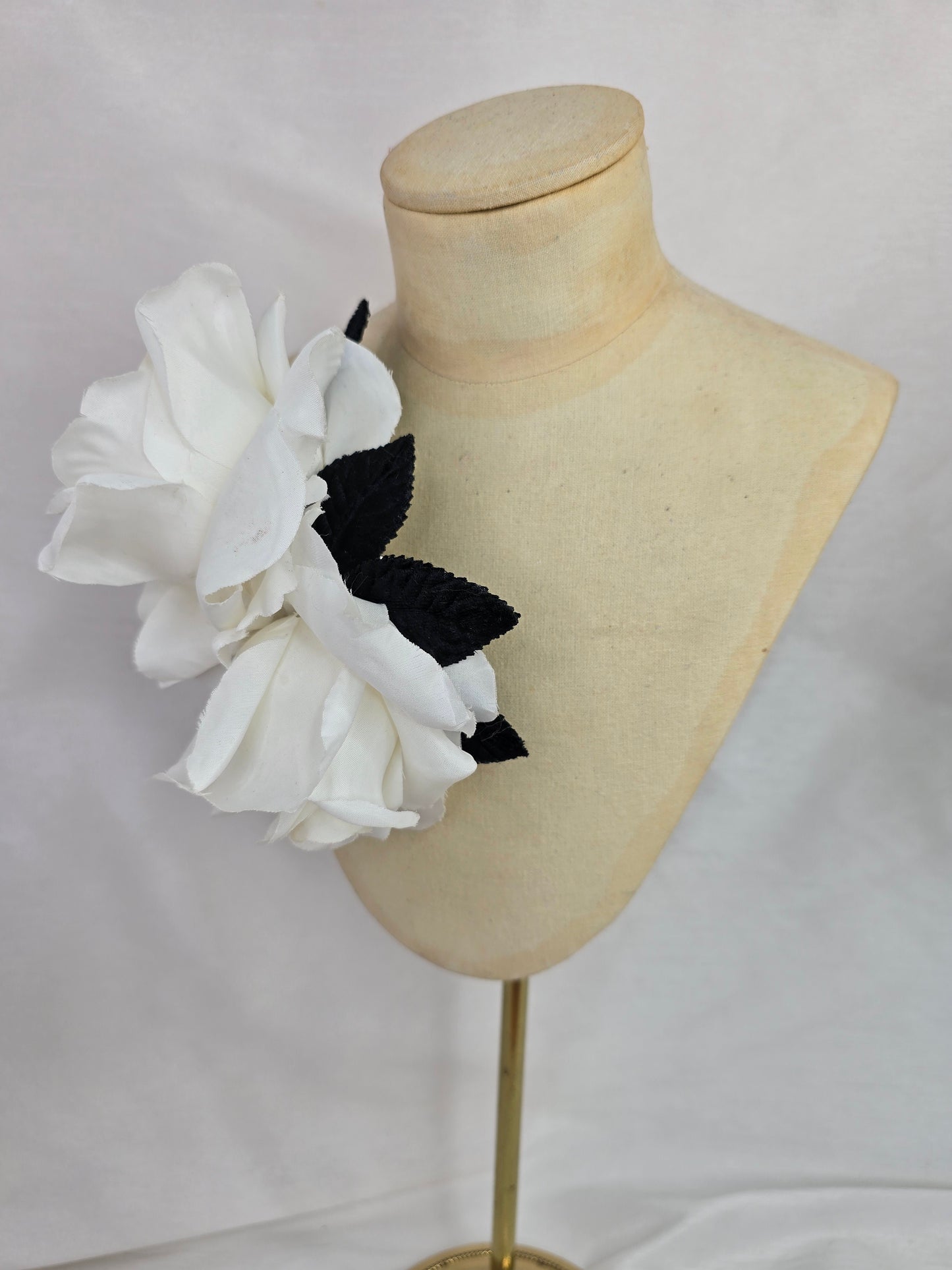 White and black rose hair flower/corsage