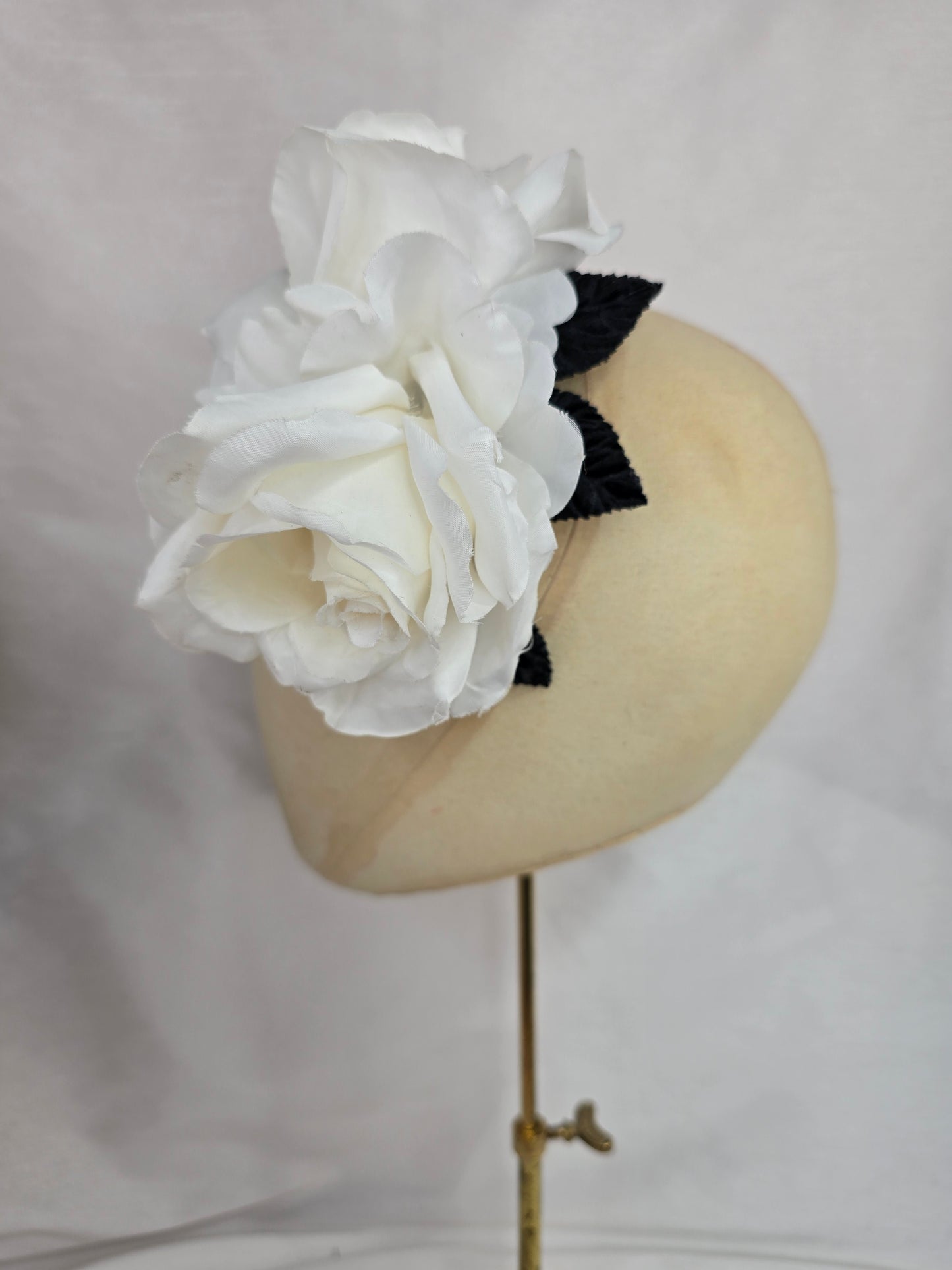 White and black rose hair flower/corsage