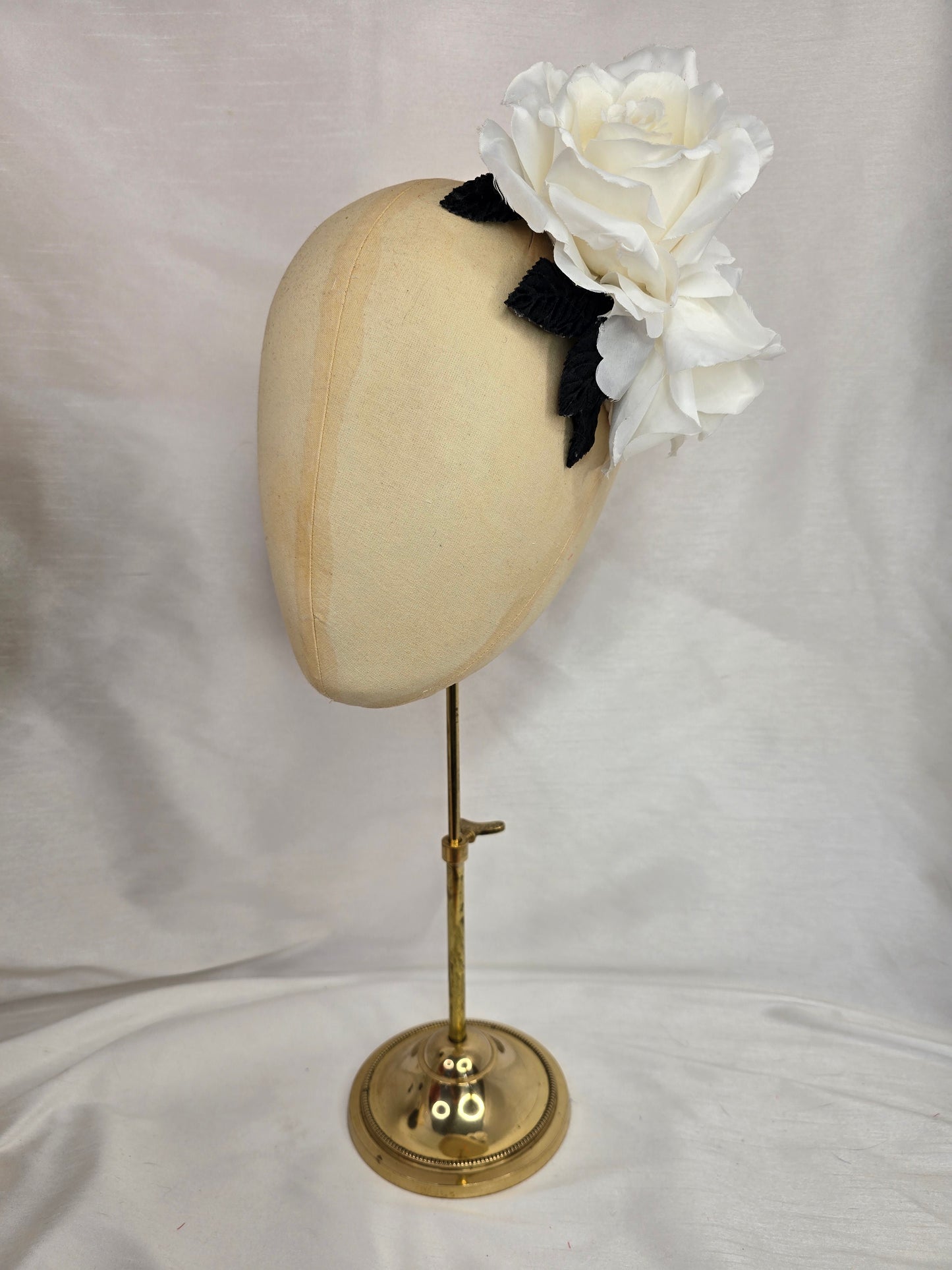White and black rose hair flower/corsage