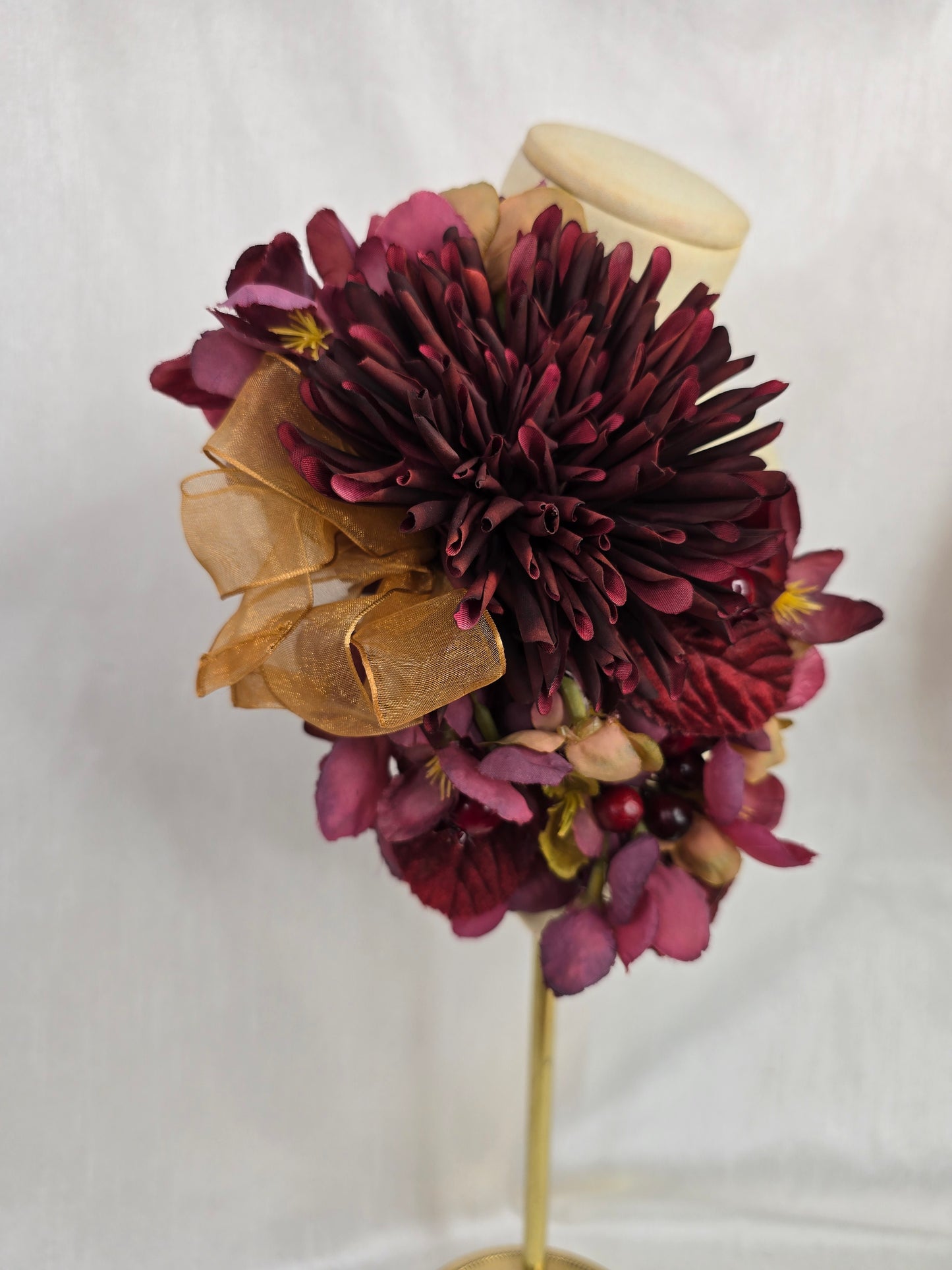 Autumn dahlia and blossom hair flower and corsage set
