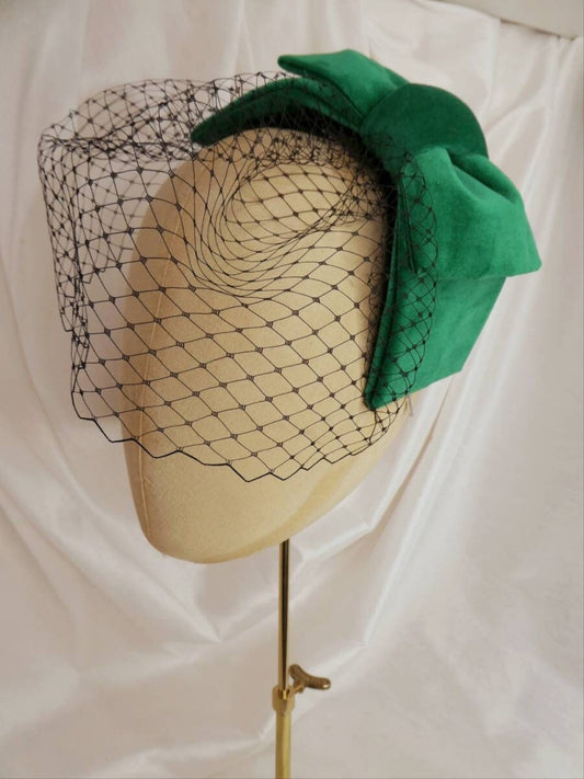 Veiled emerald velvet hair bow