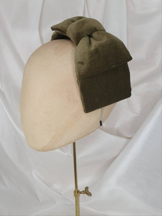 Olive velvet hair bow