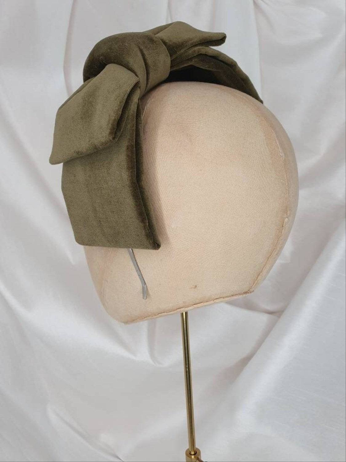 Olive velvet hair bow