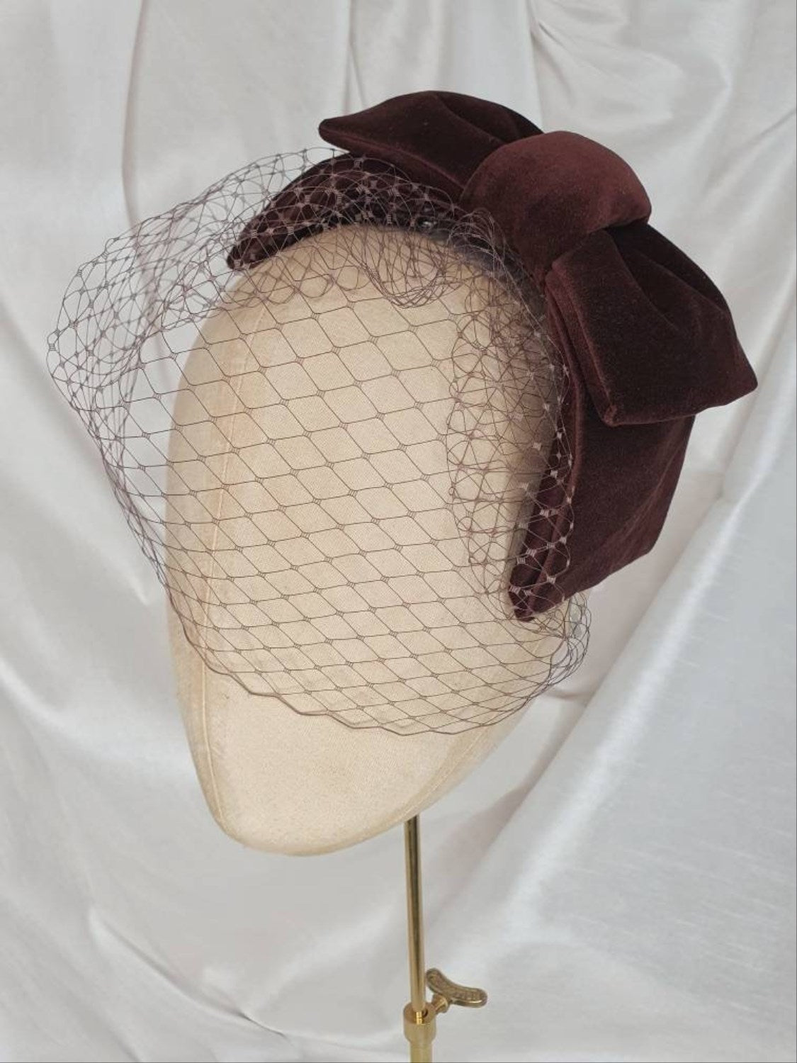 Chocolate brown hair bow with veil