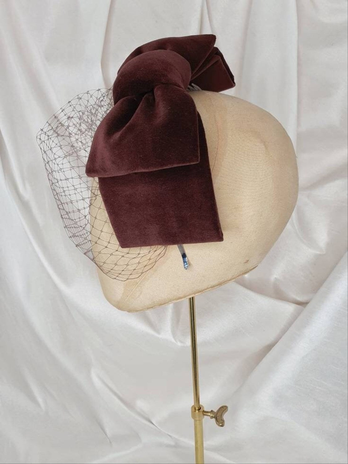 Chocolate brown hair bow with veil