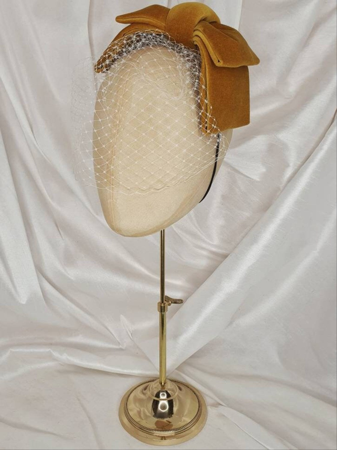 Veiled gold velvet hair bow