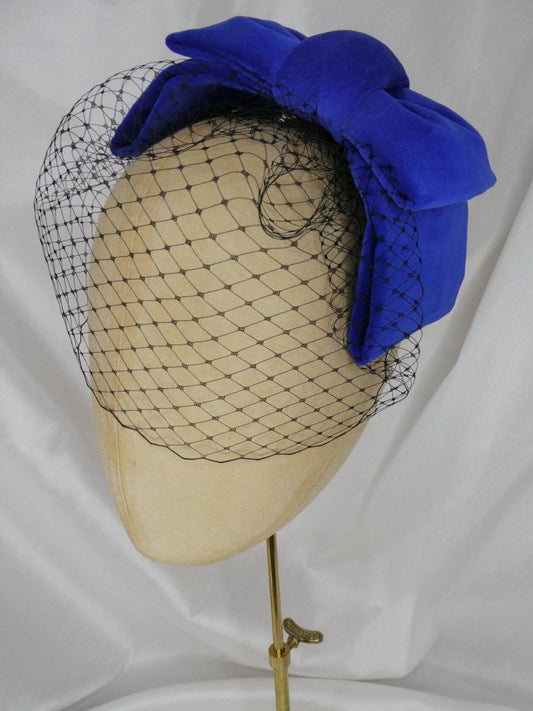 Veiled blue velvet hair bow