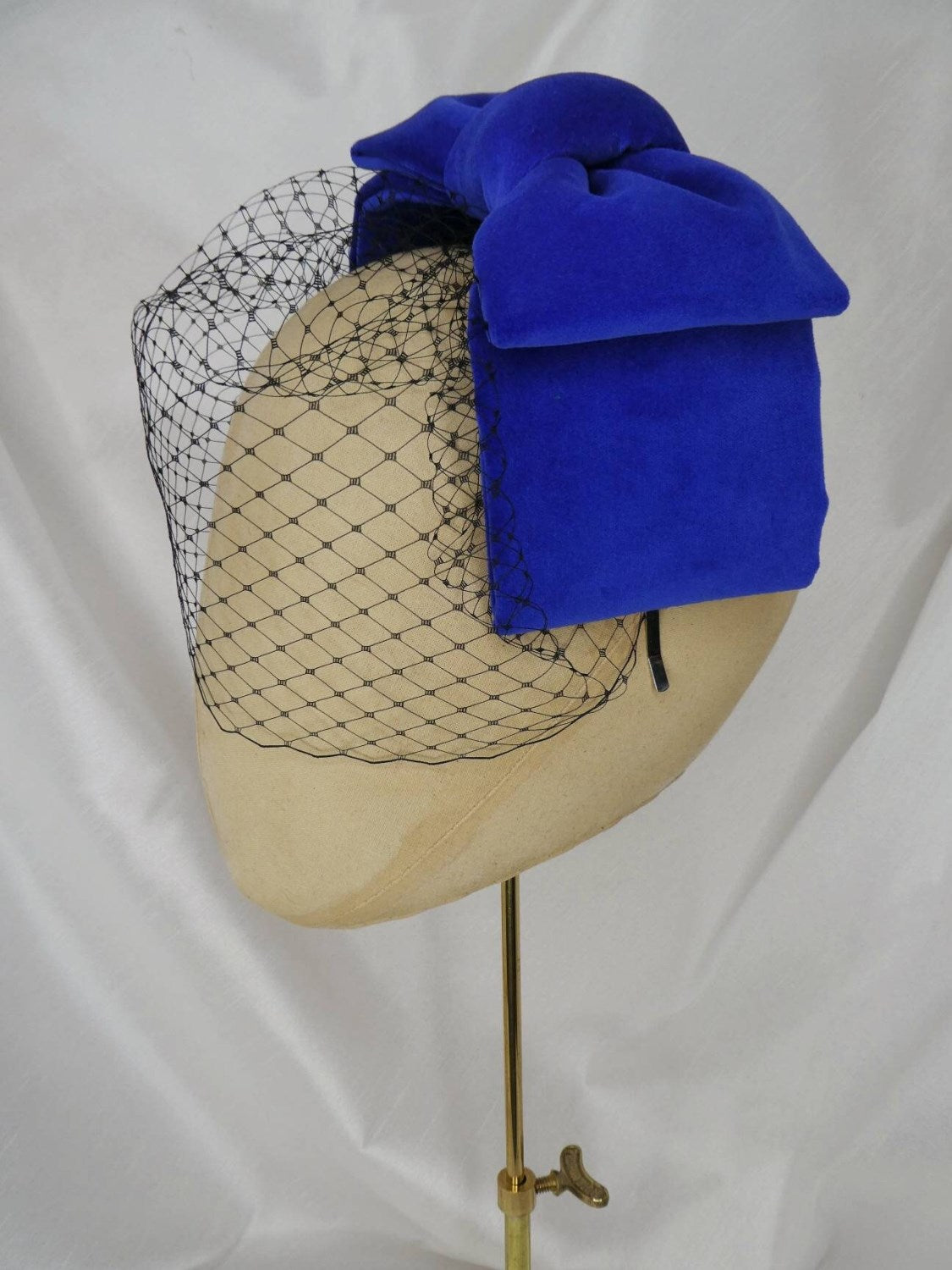 Veiled blue velvet hair bow