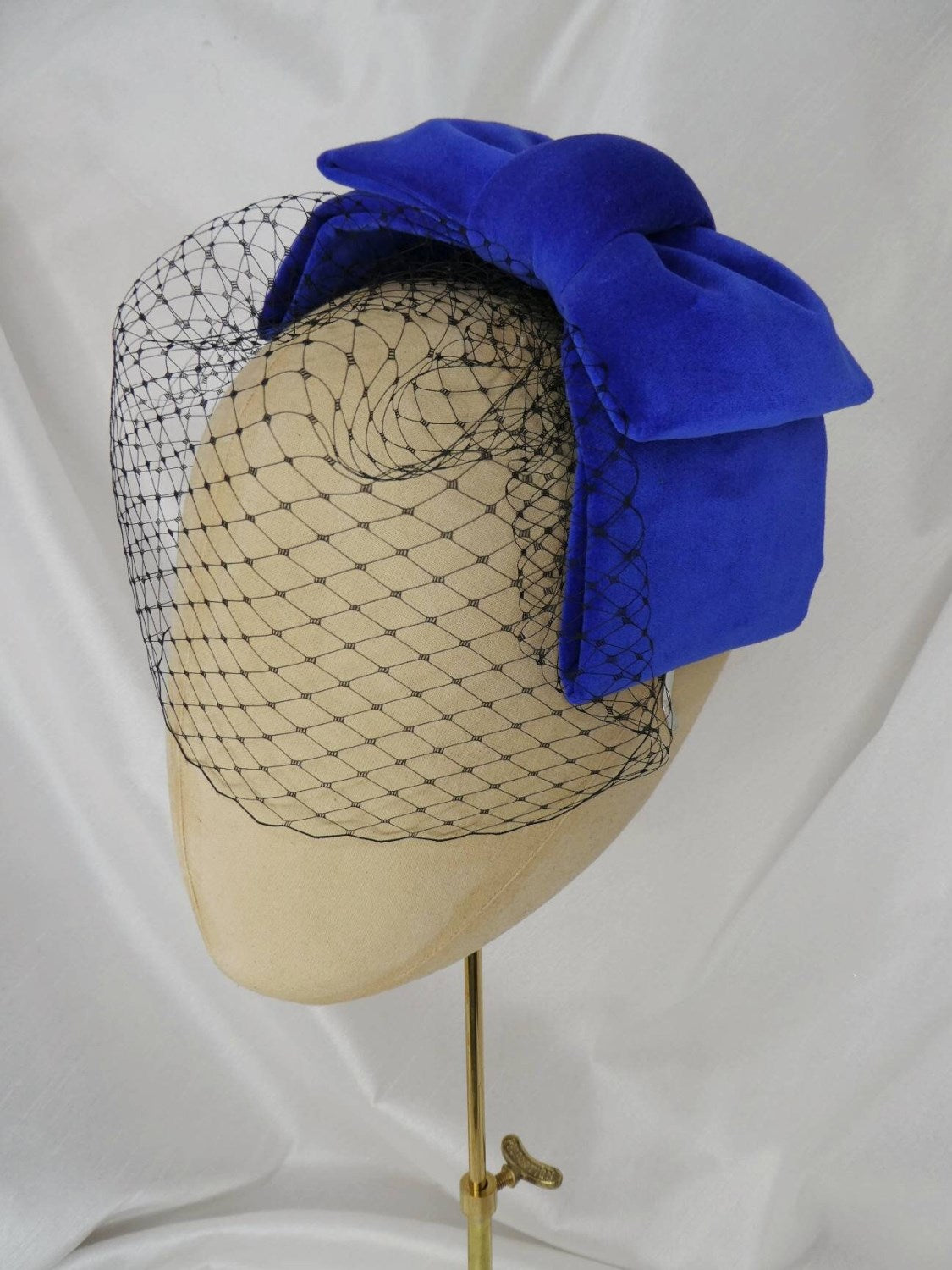 Veiled blue velvet hair bow