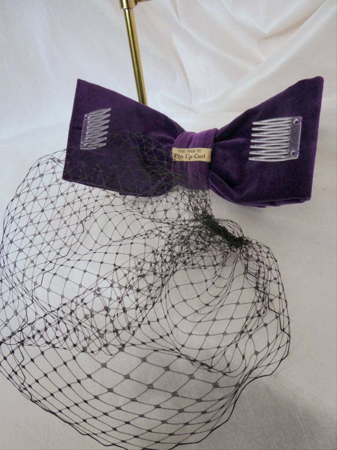 Veiled black velvet hair bow