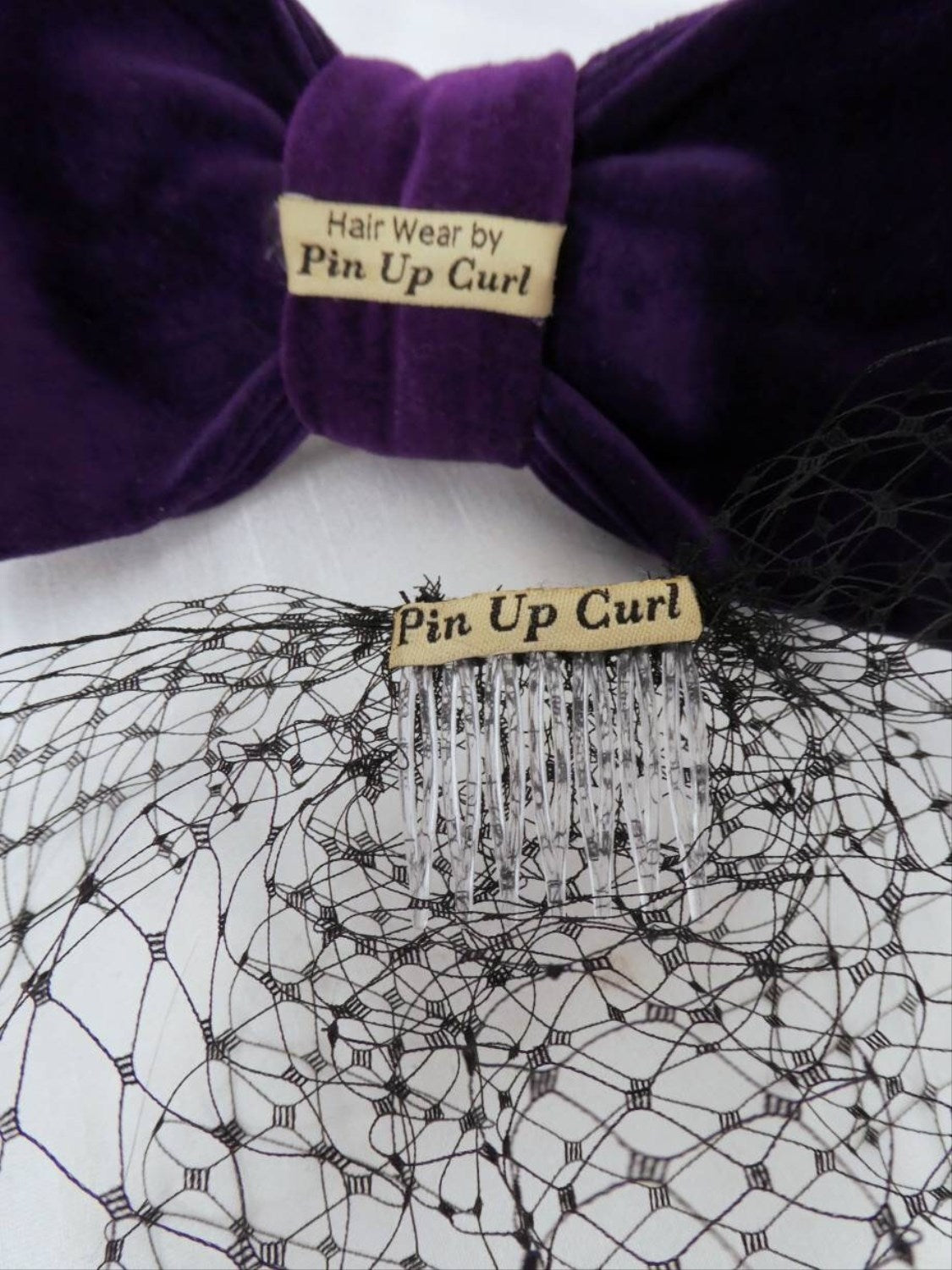 Veiled black velvet hair bow