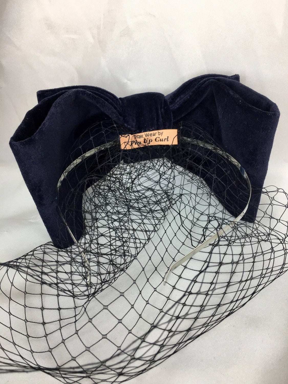 Veiled black velvet hair bow