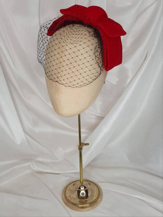 Veiled red velvet hair bow