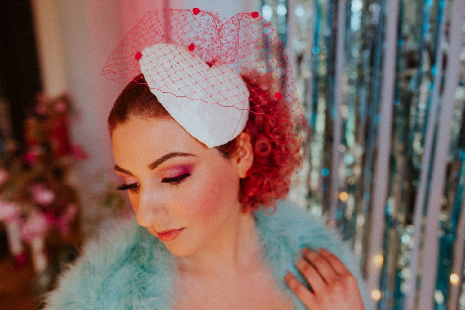 White heart fascinator with veil