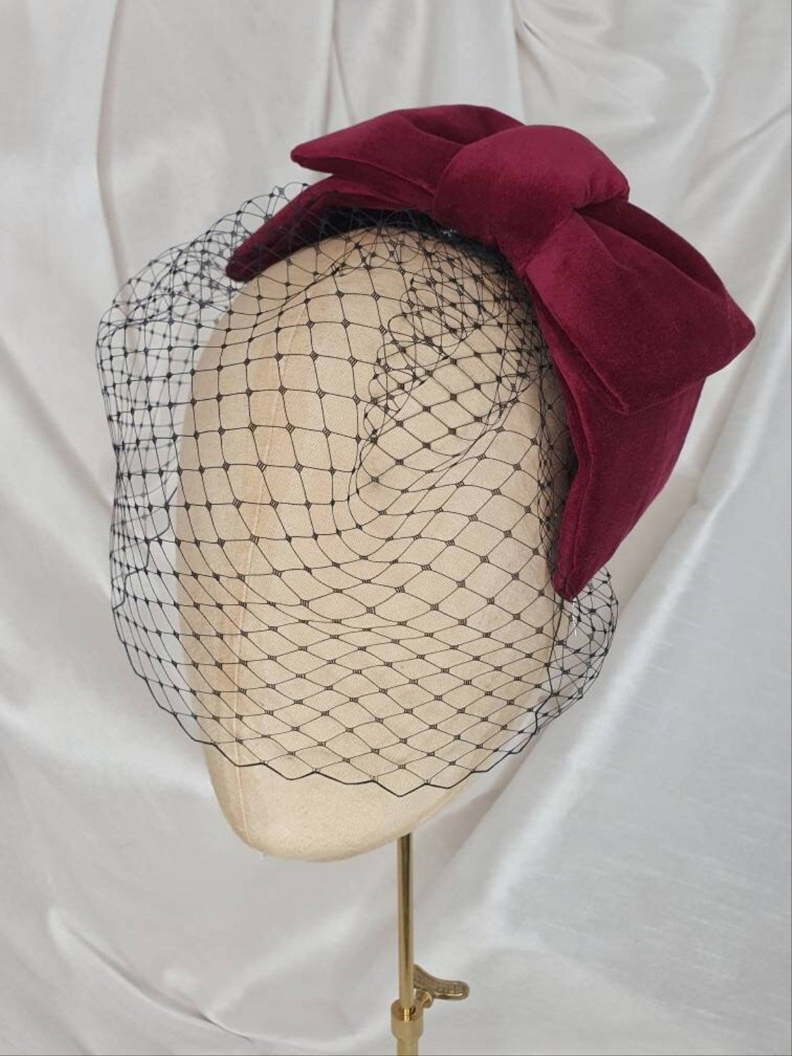Veiled wine velvet hair bow