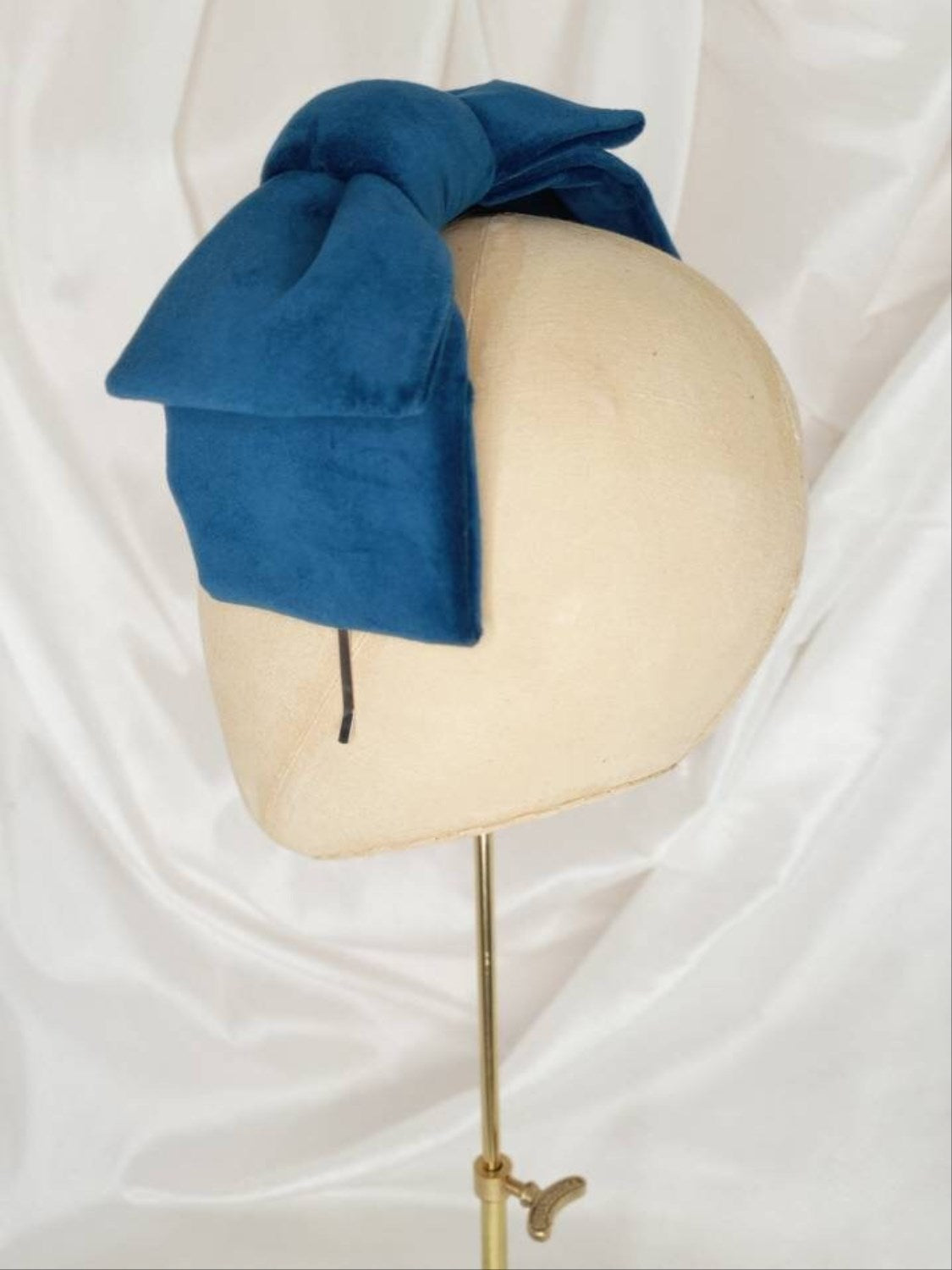 Teal blue velvet hair bow