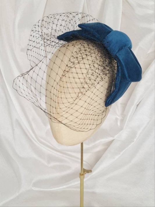 Veiled teal velvet hair bow