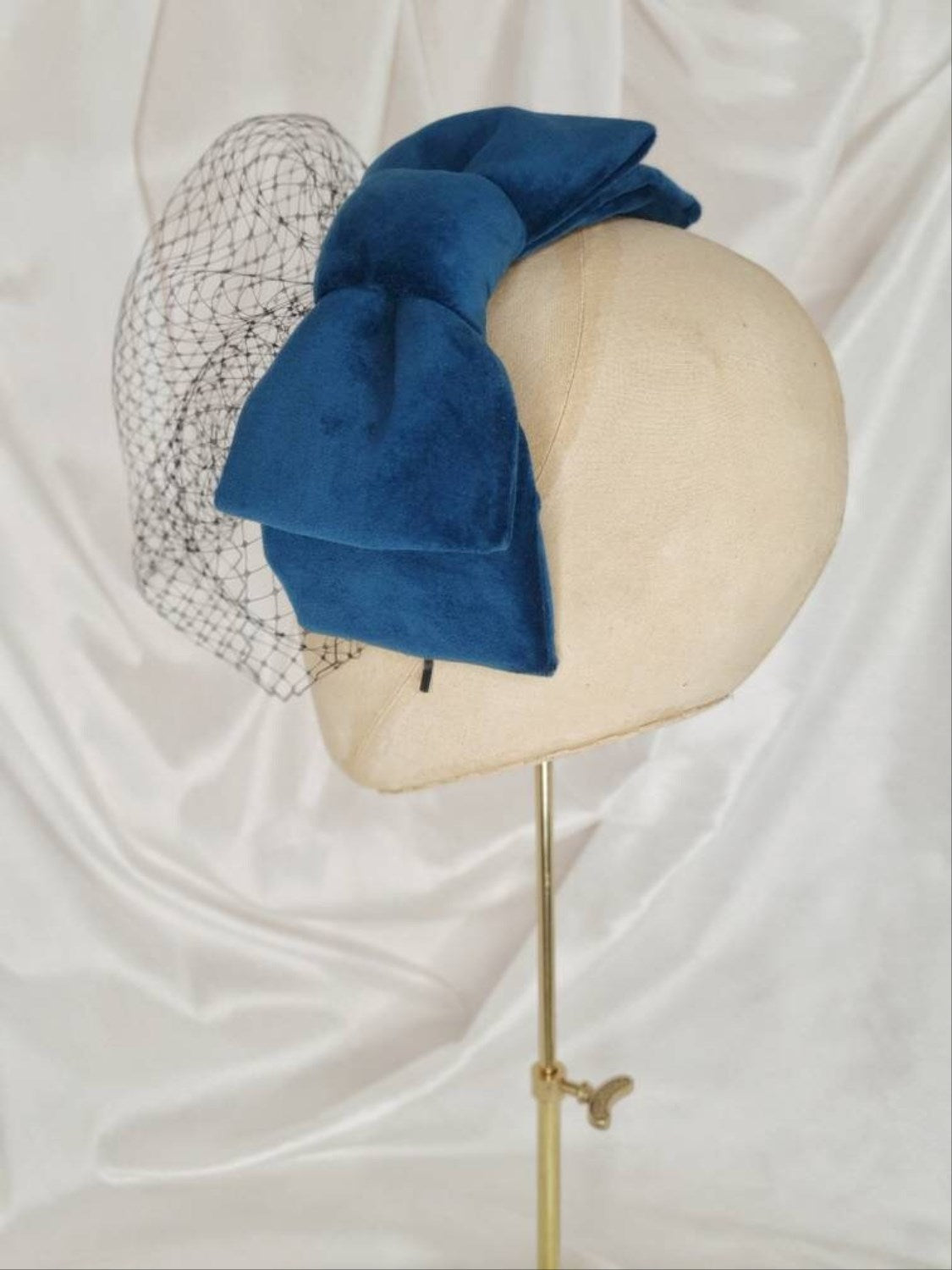 Veiled teal velvet hair bow
