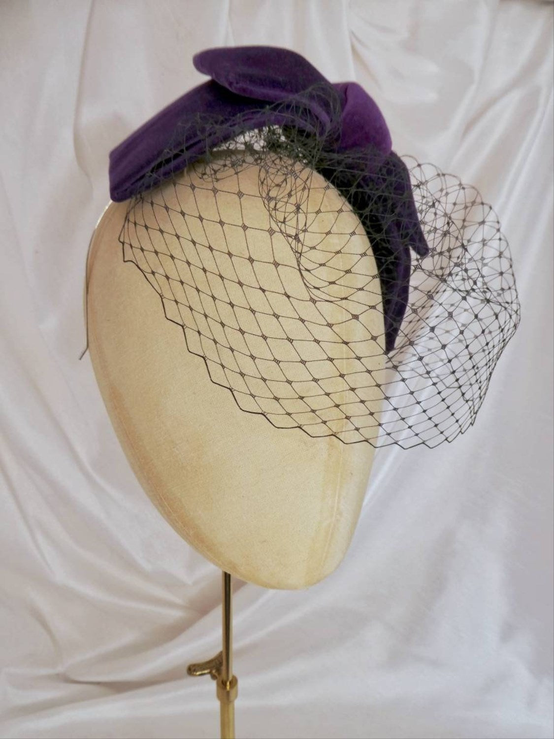 Veiled purple velvet hair bow