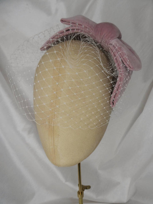 Veiled pale pink velvet hair bow
