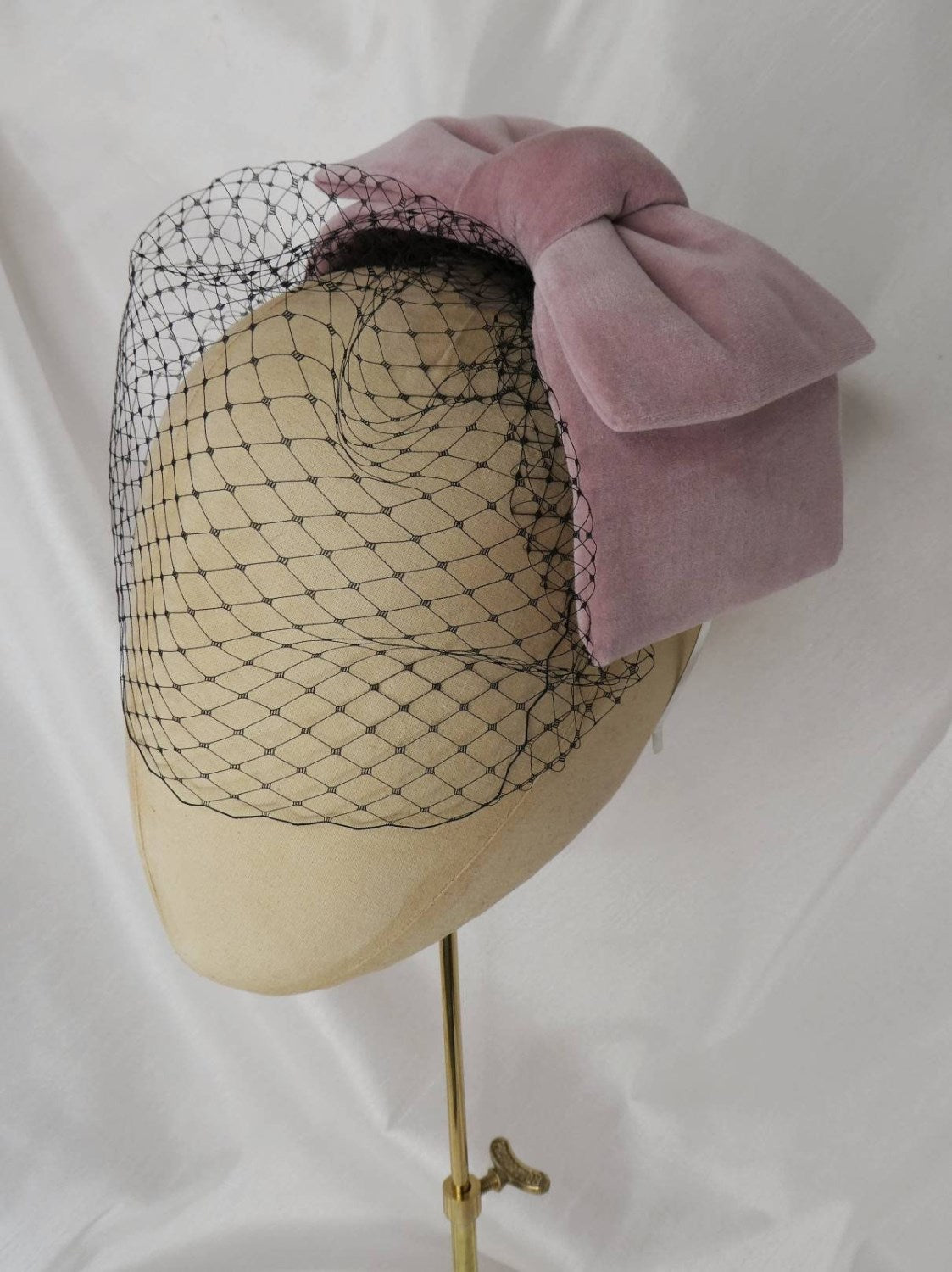 Veiled pale pink velvet hair bow
