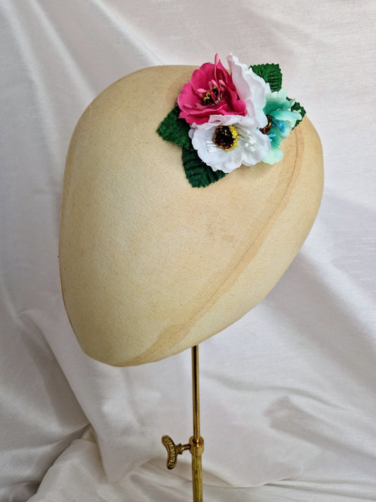 White, mint and cerise pink small hair flower