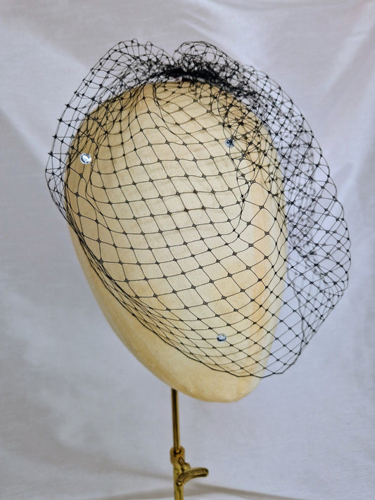 Black birdcage veil with rhinestones