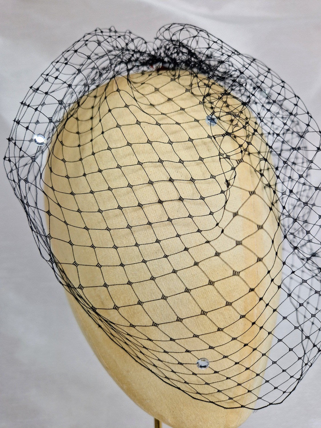Black birdcage veil with rhinestones