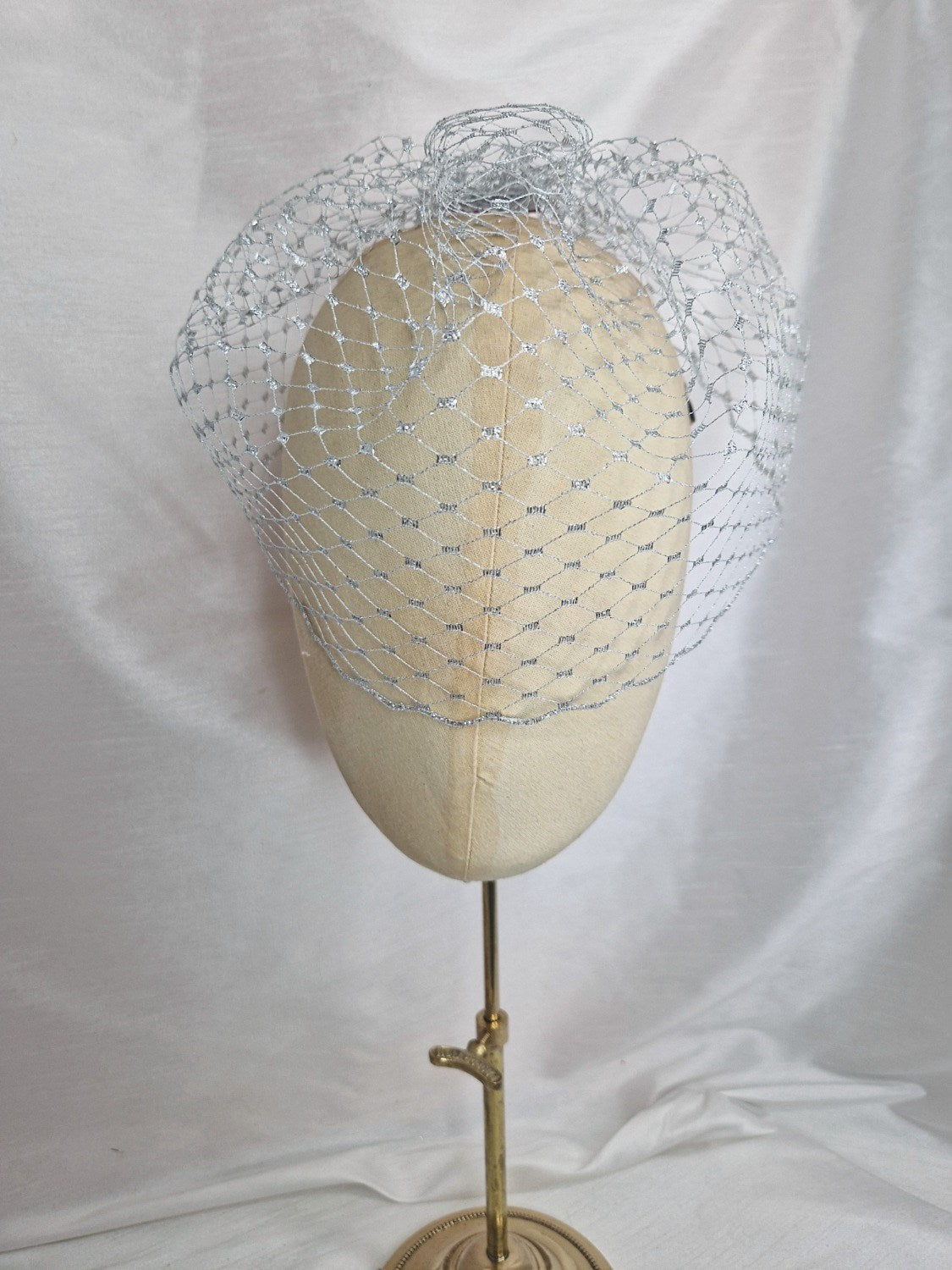 Silver metallic birdcage veil