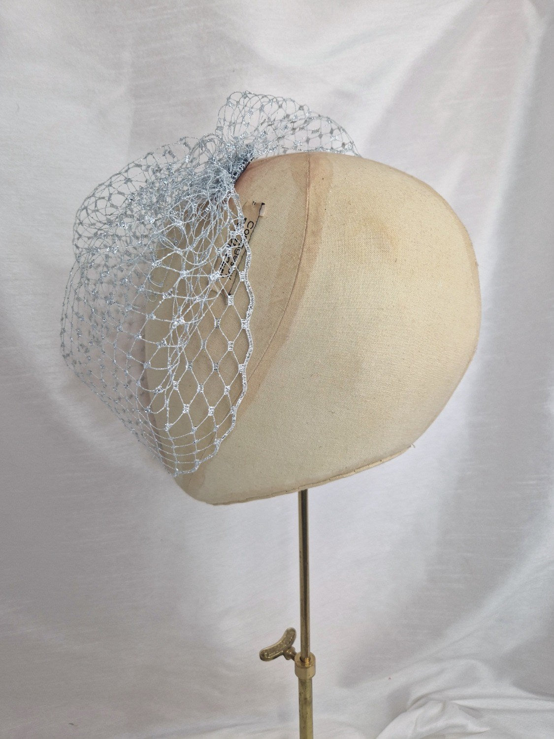 Silver metallic birdcage veil